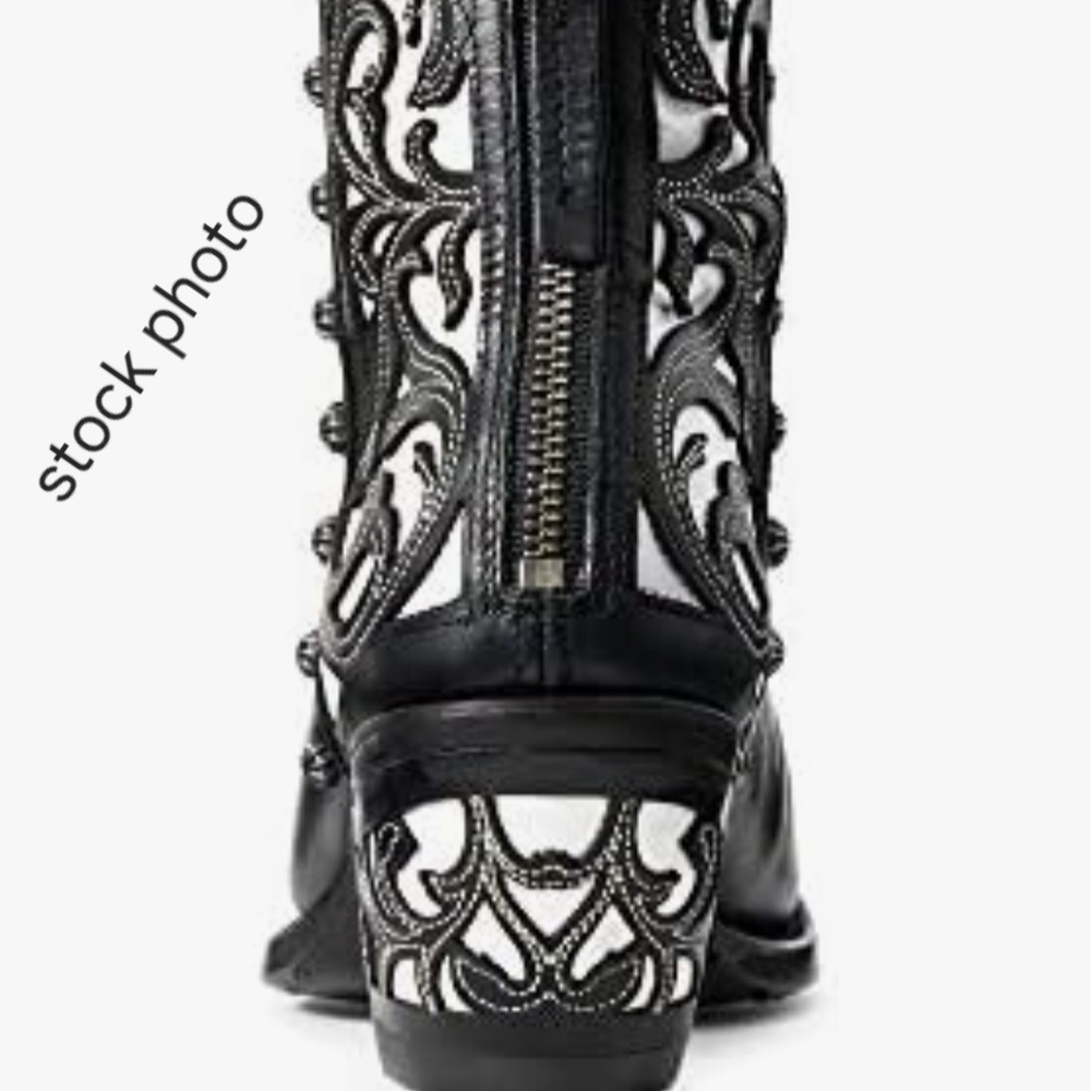 ARIAT Diva Black & White Leather Sexy Ladies Western Studs Ankle Boots Booties 8 - Picture 3 of 16